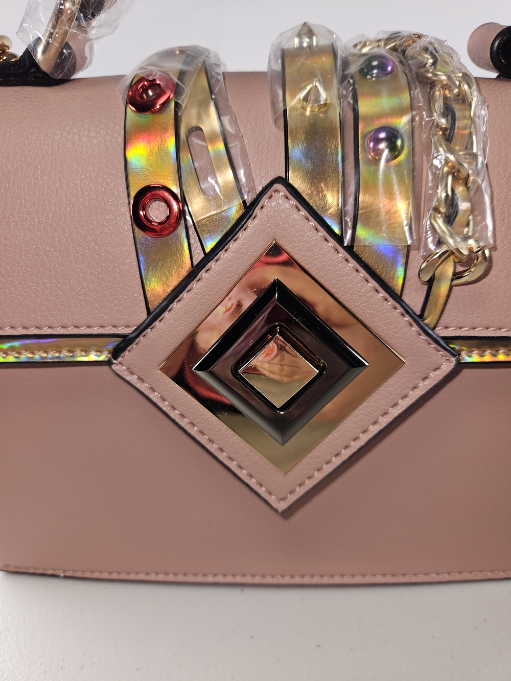 NWT Bretano Chic Blush Top-Handle Crossbody Bag with Statement Hardware - Picture 9 of 12